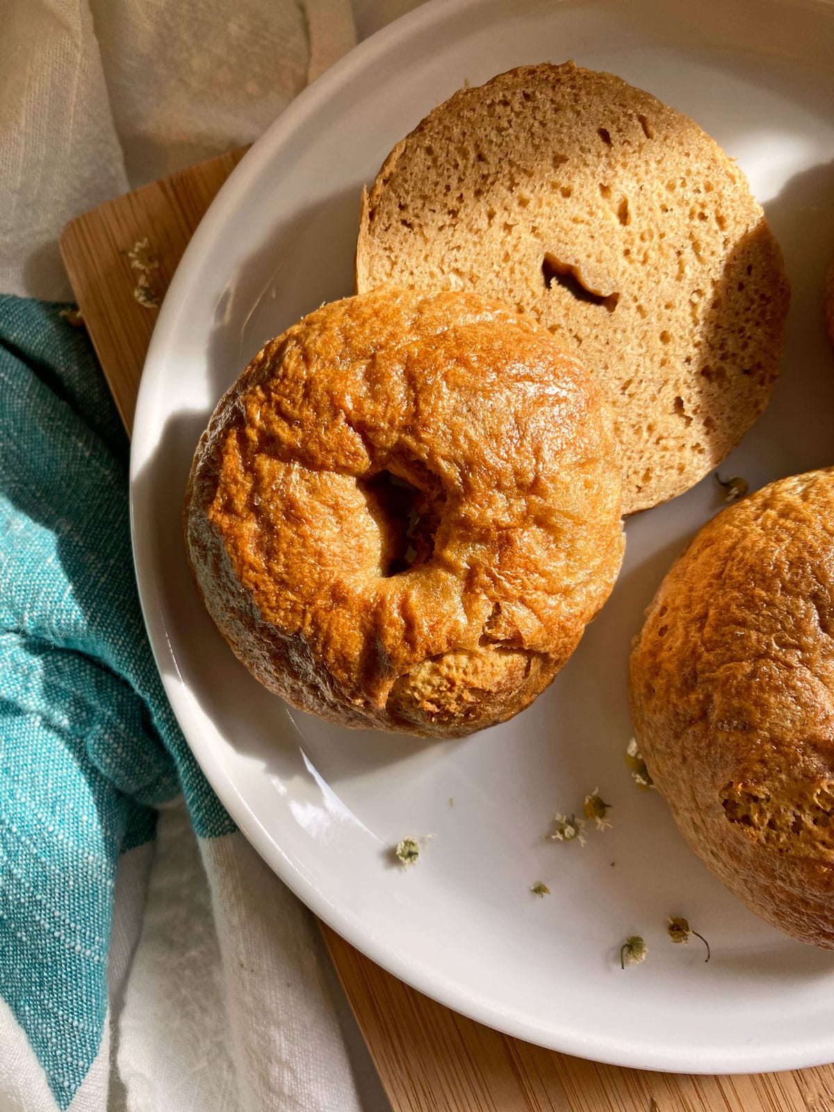 sliced paleo bagel on plate