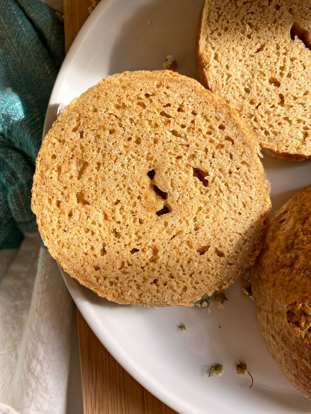 showing the inside texture of a paleo bagel