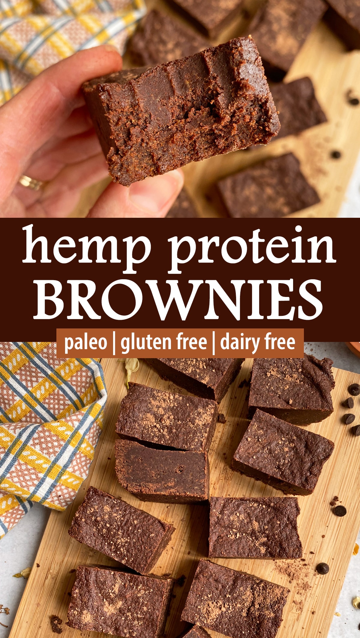 pinterest image for hemp protein brownies