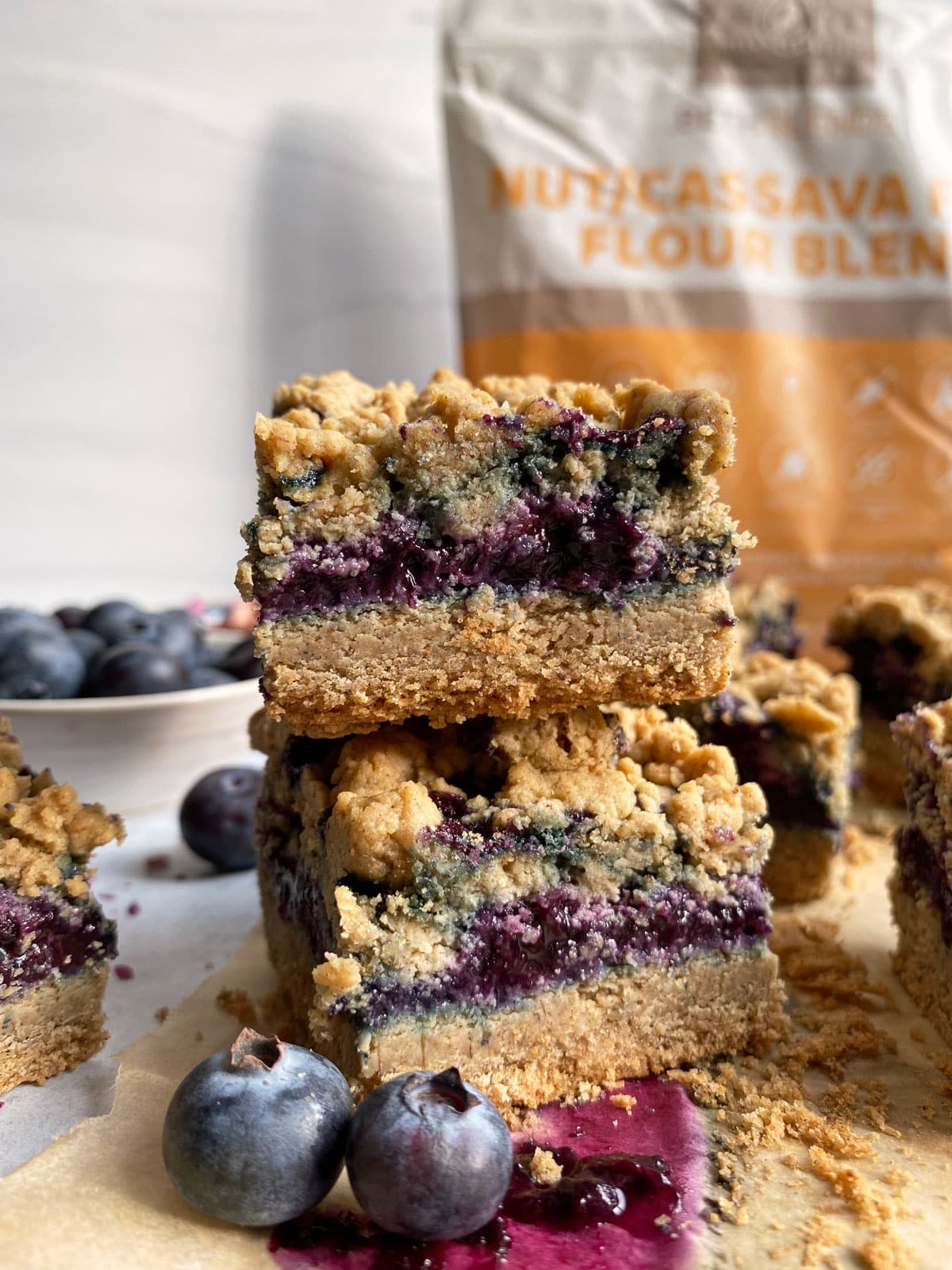 stack of two blueberry crumble bars