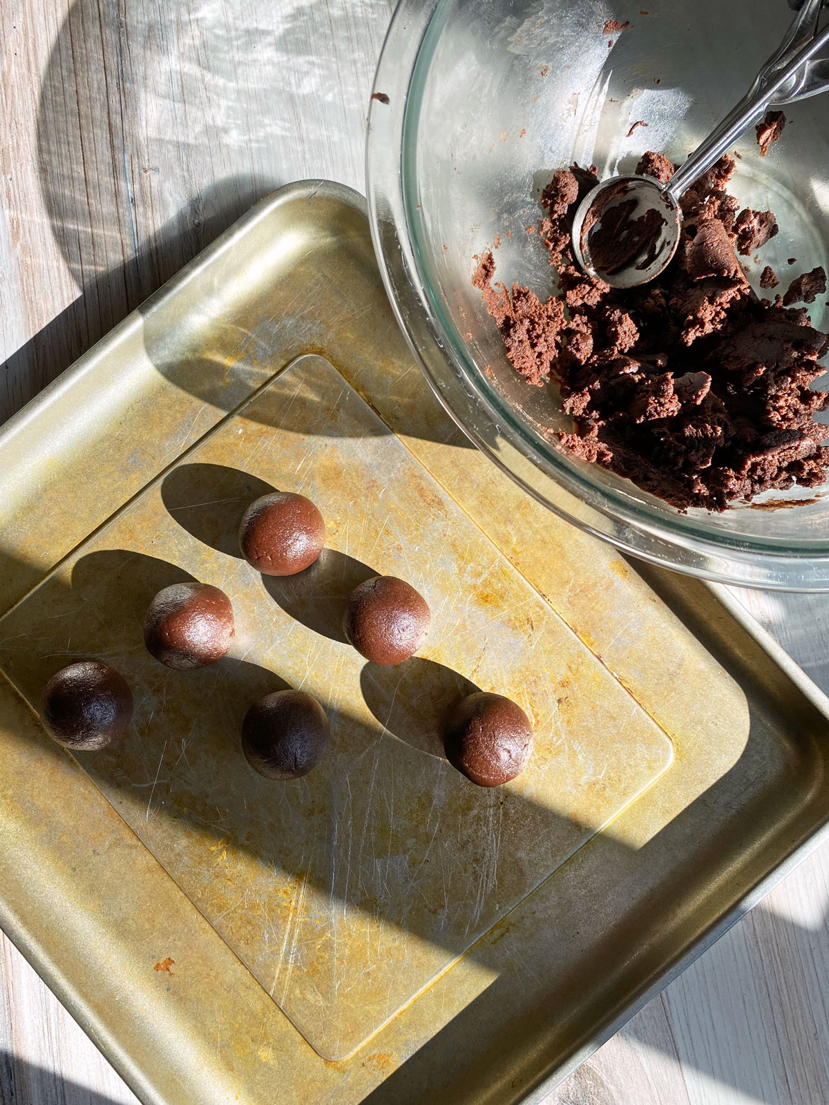 rolling the dough into balls