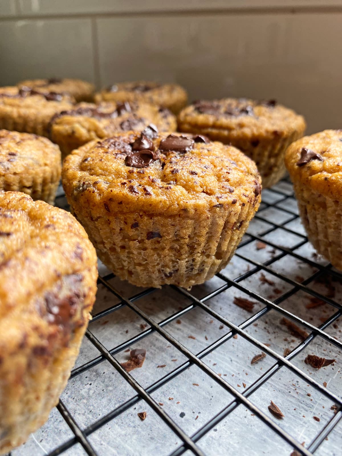 side view of muffins made with almond pulp