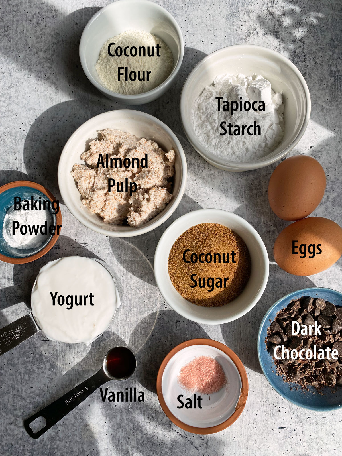 ingredients needed to make paleo almond pulp muffins