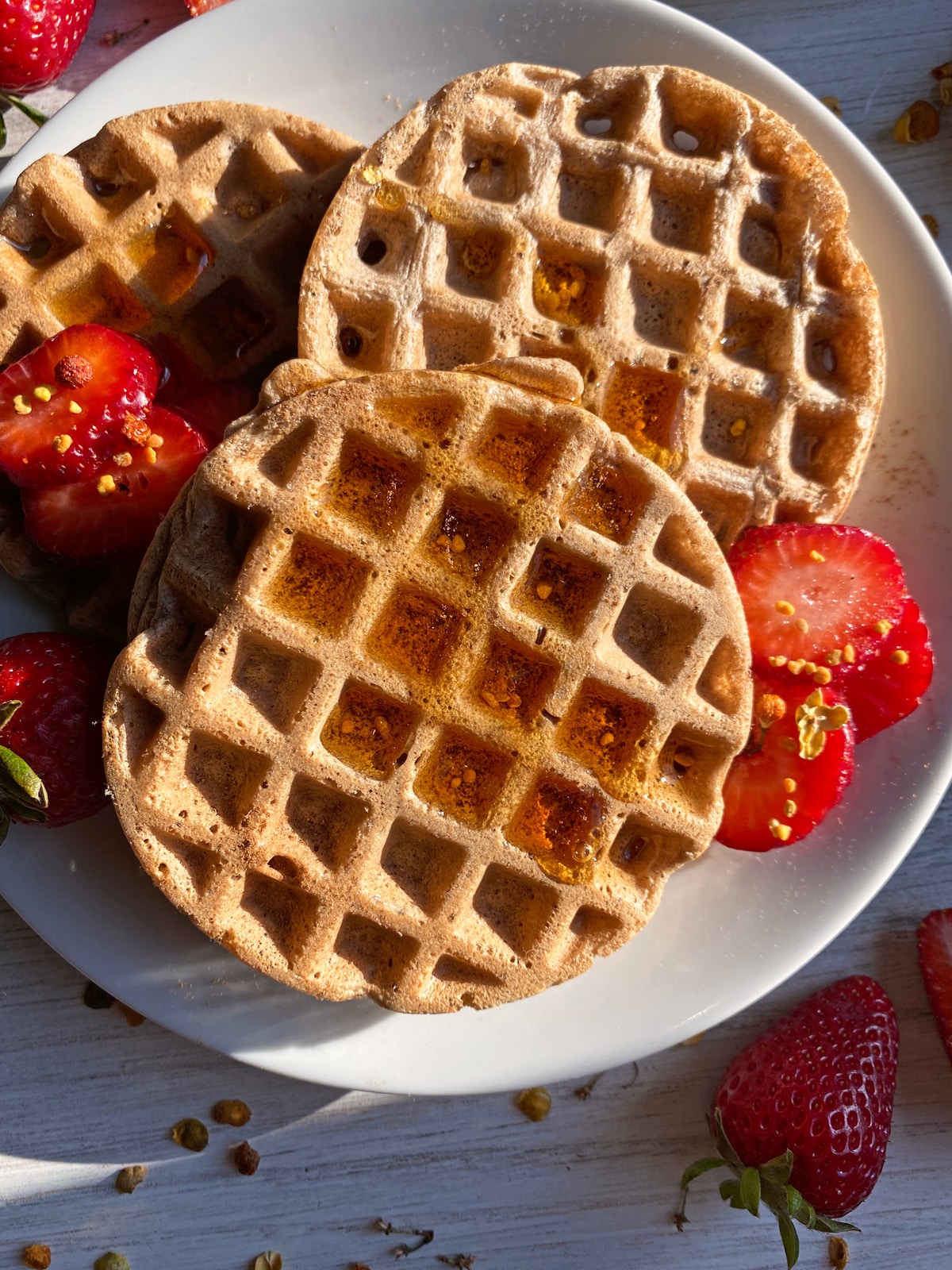 paleo cassava waffles with maple syrup