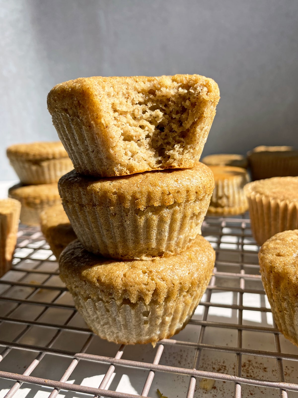 stack of three hemp protein muffins