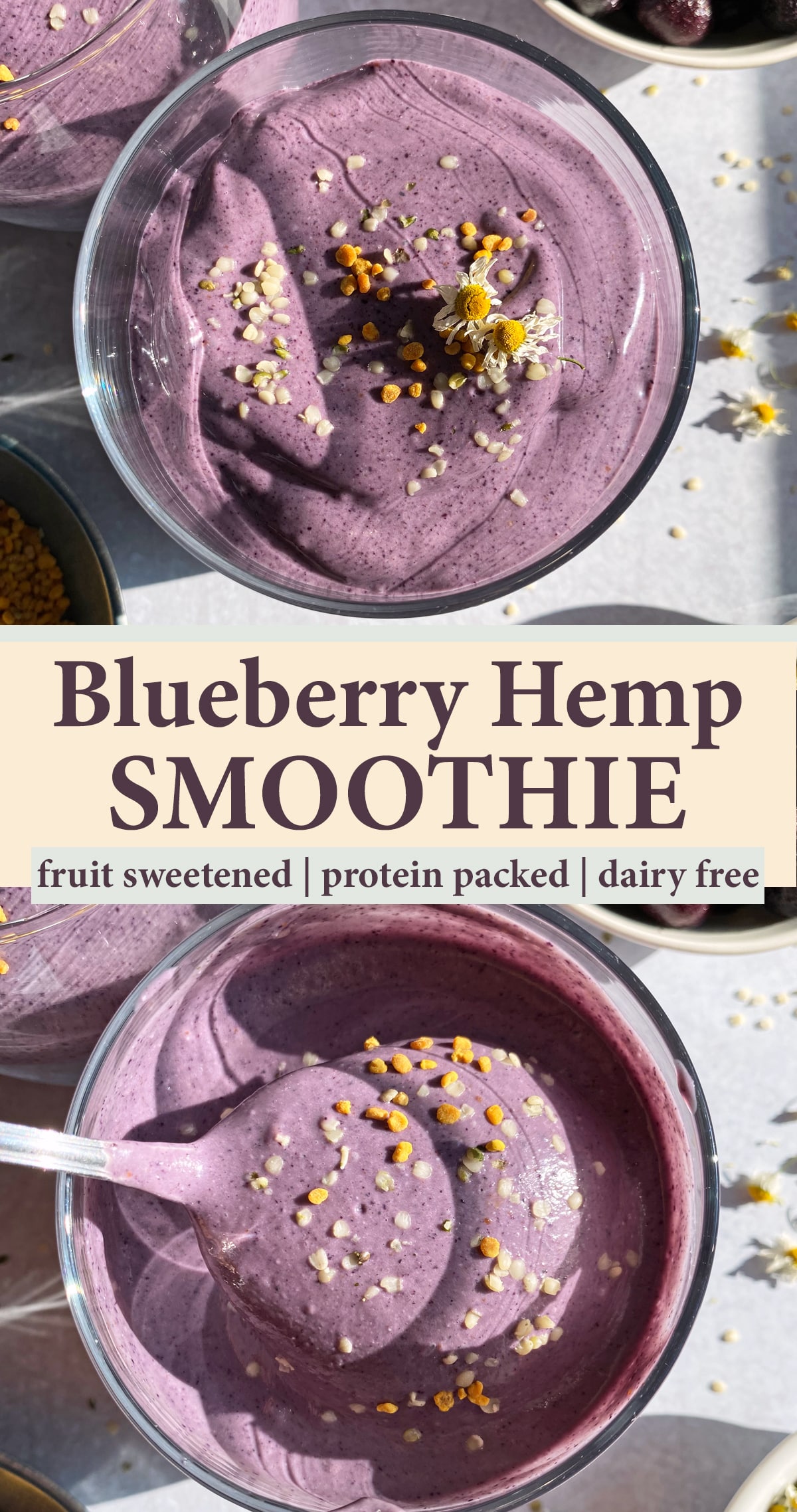 pinterest image for blueberry hemp smoothie