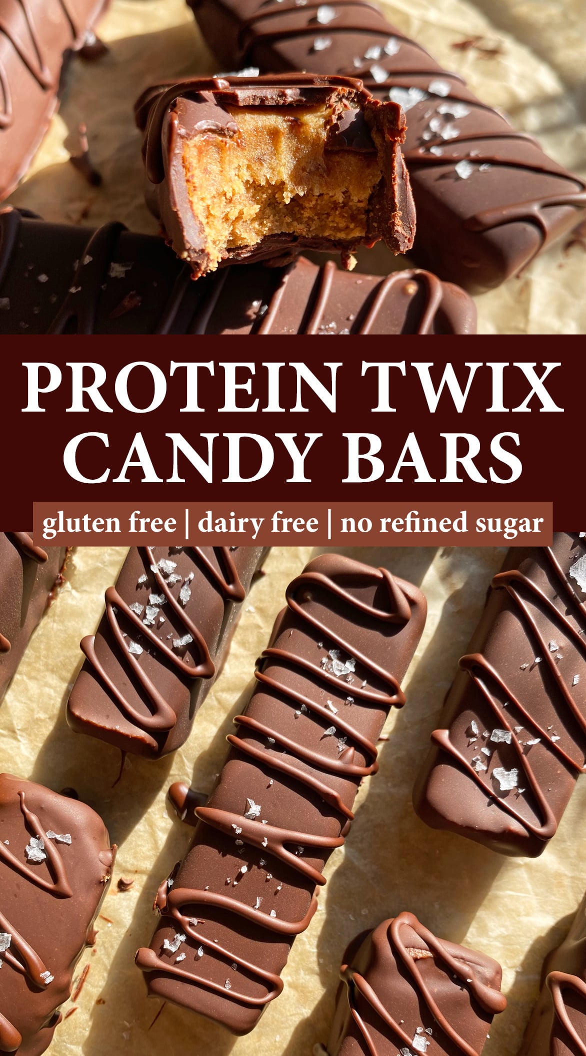 pinterest image for protein twix candy bars