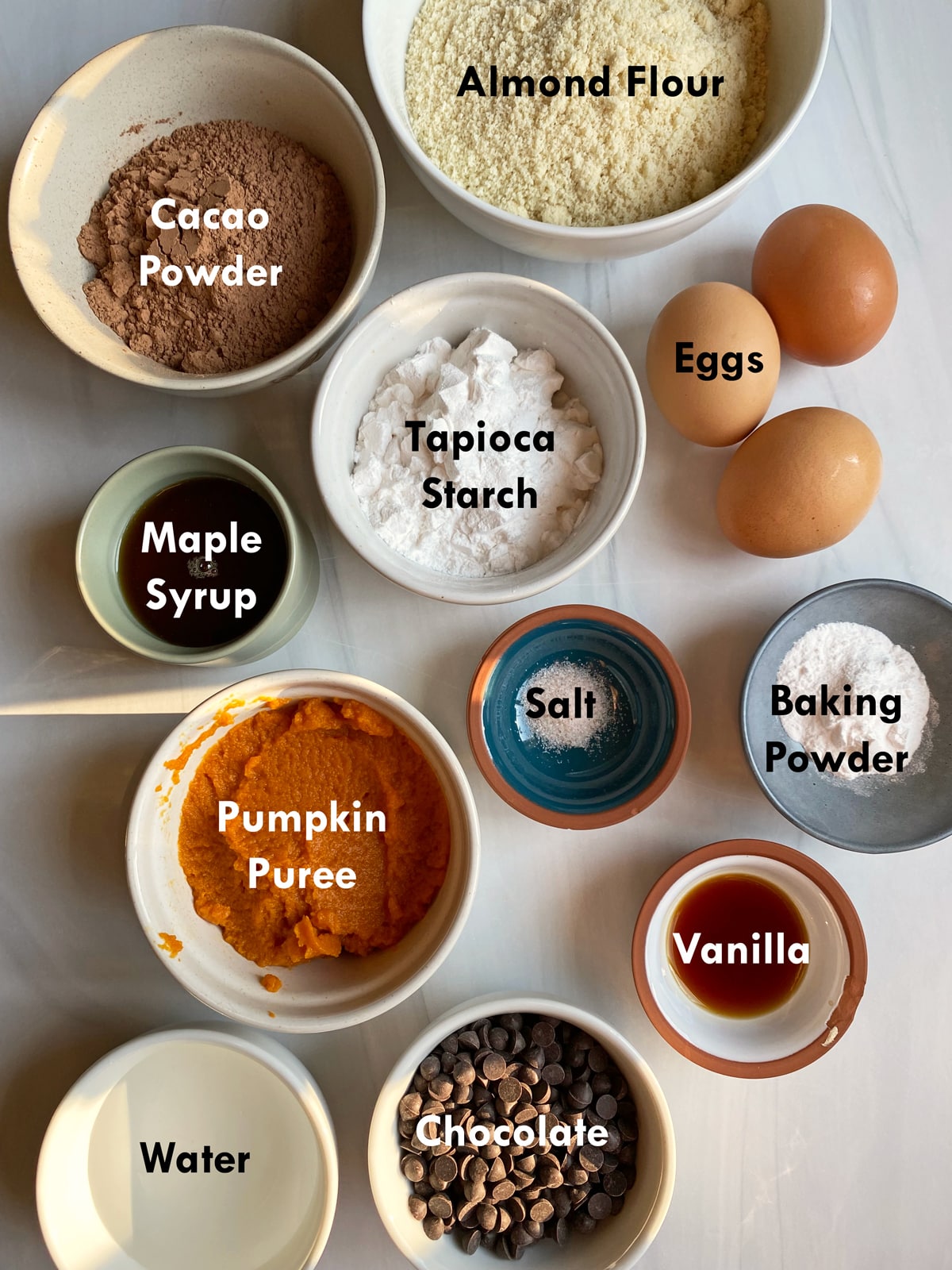 ingredients in paleo chocolate muffins
