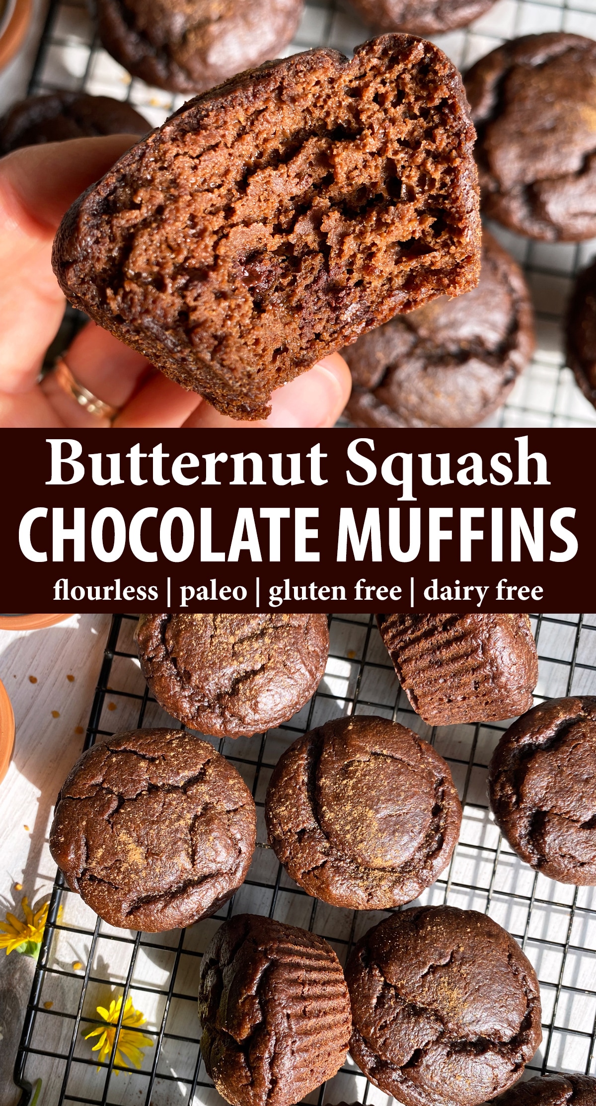 Pinterest image for butternut squash chocolate muffins.