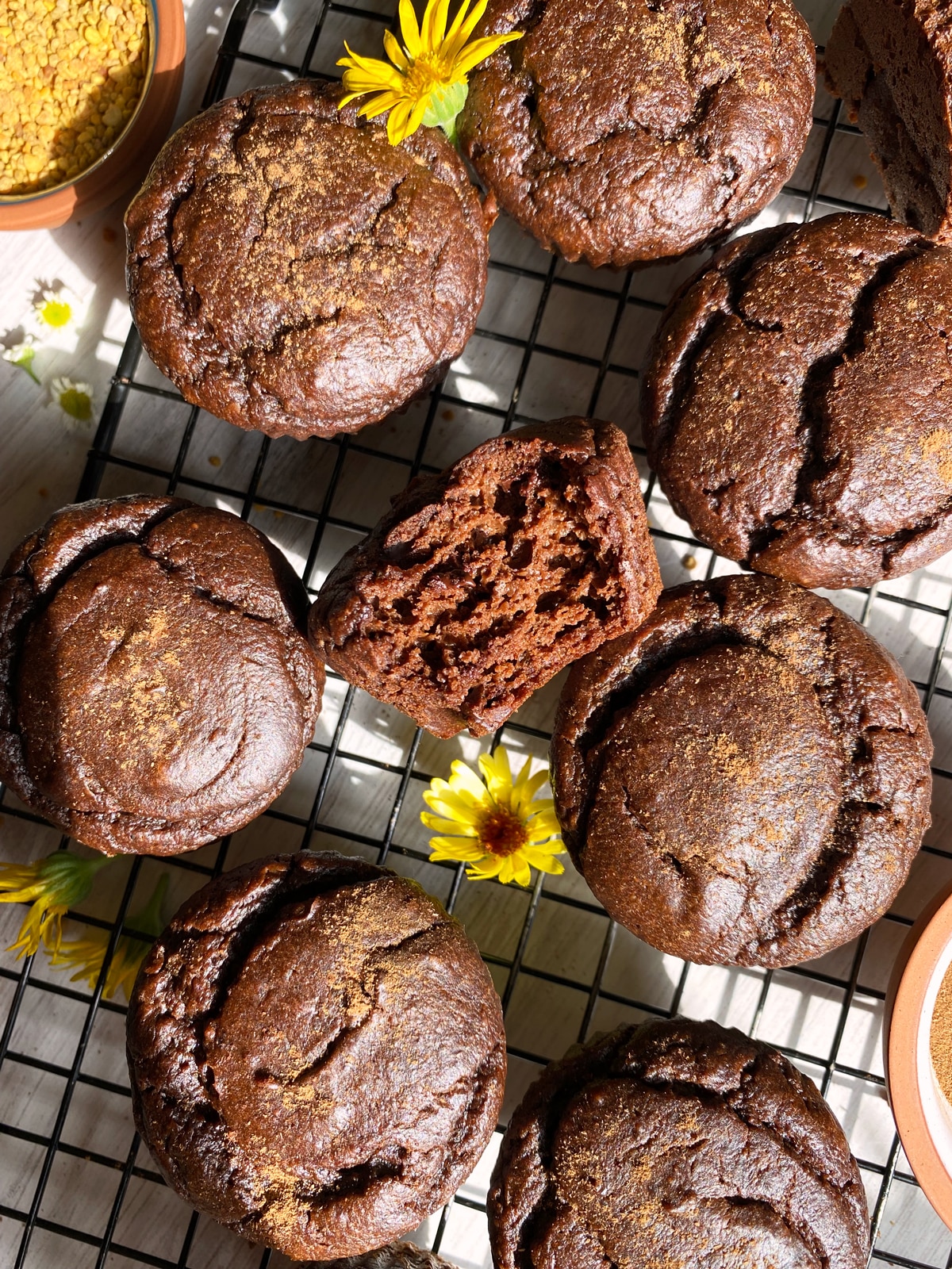 Muffins on wire cooing rack