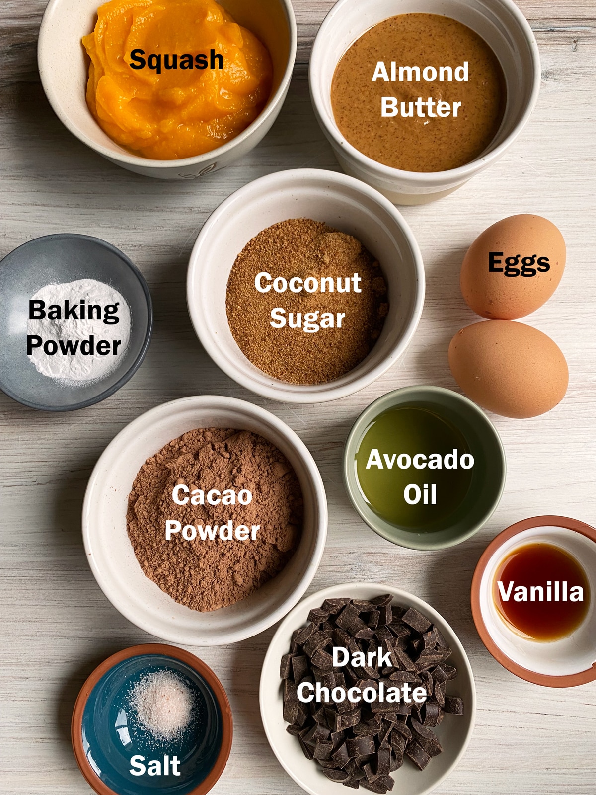 Ingredients in chocolate butternut squash muffins