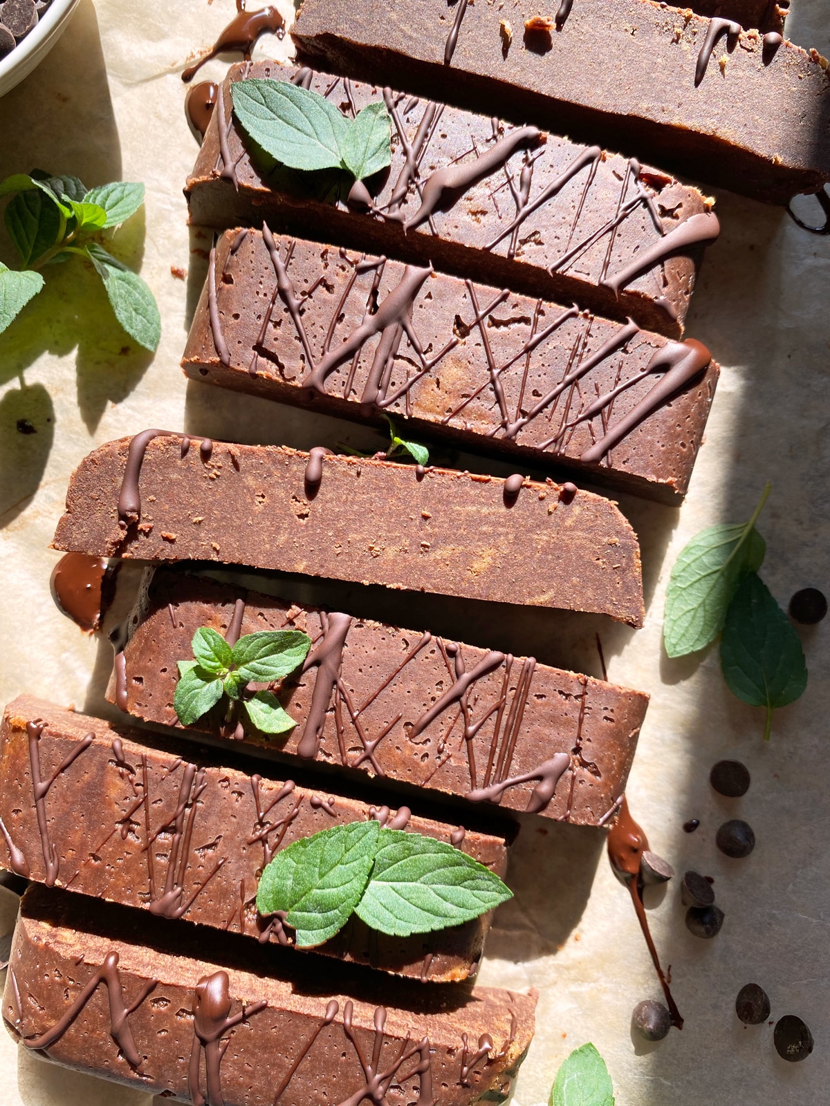 Low carb mint chocolate protein bars.