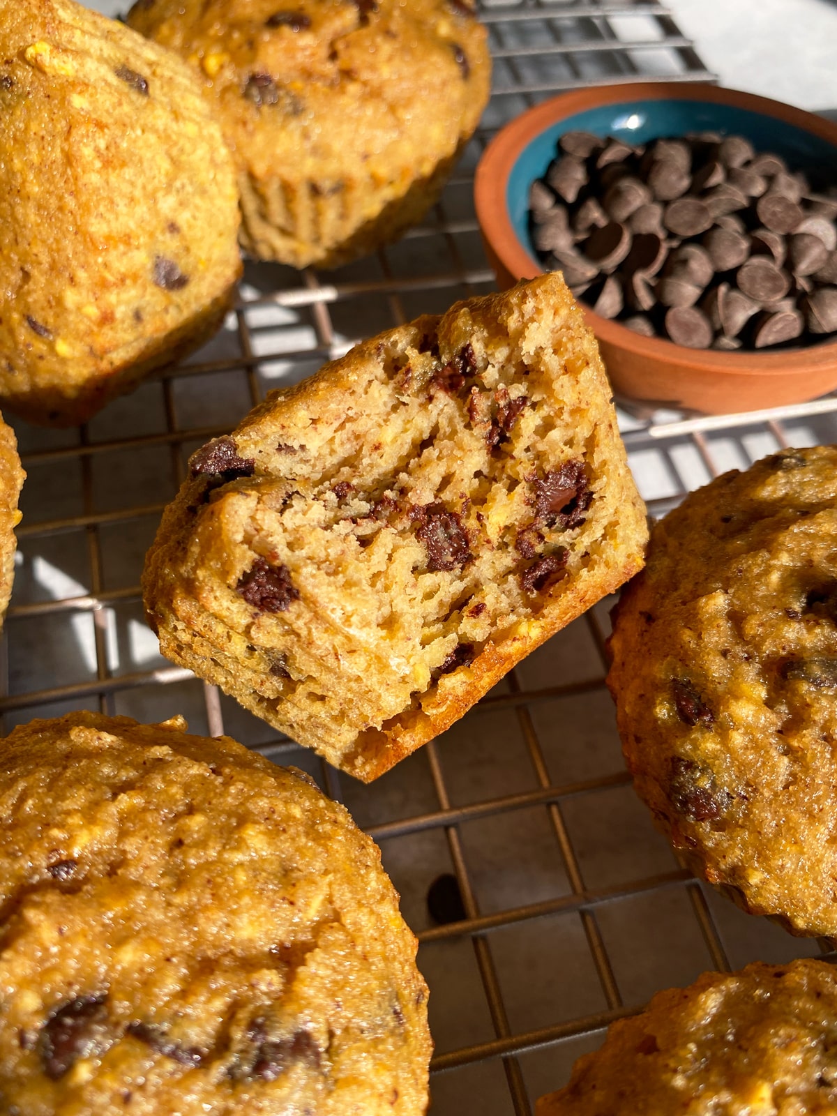 Bite of a plantain muffin.