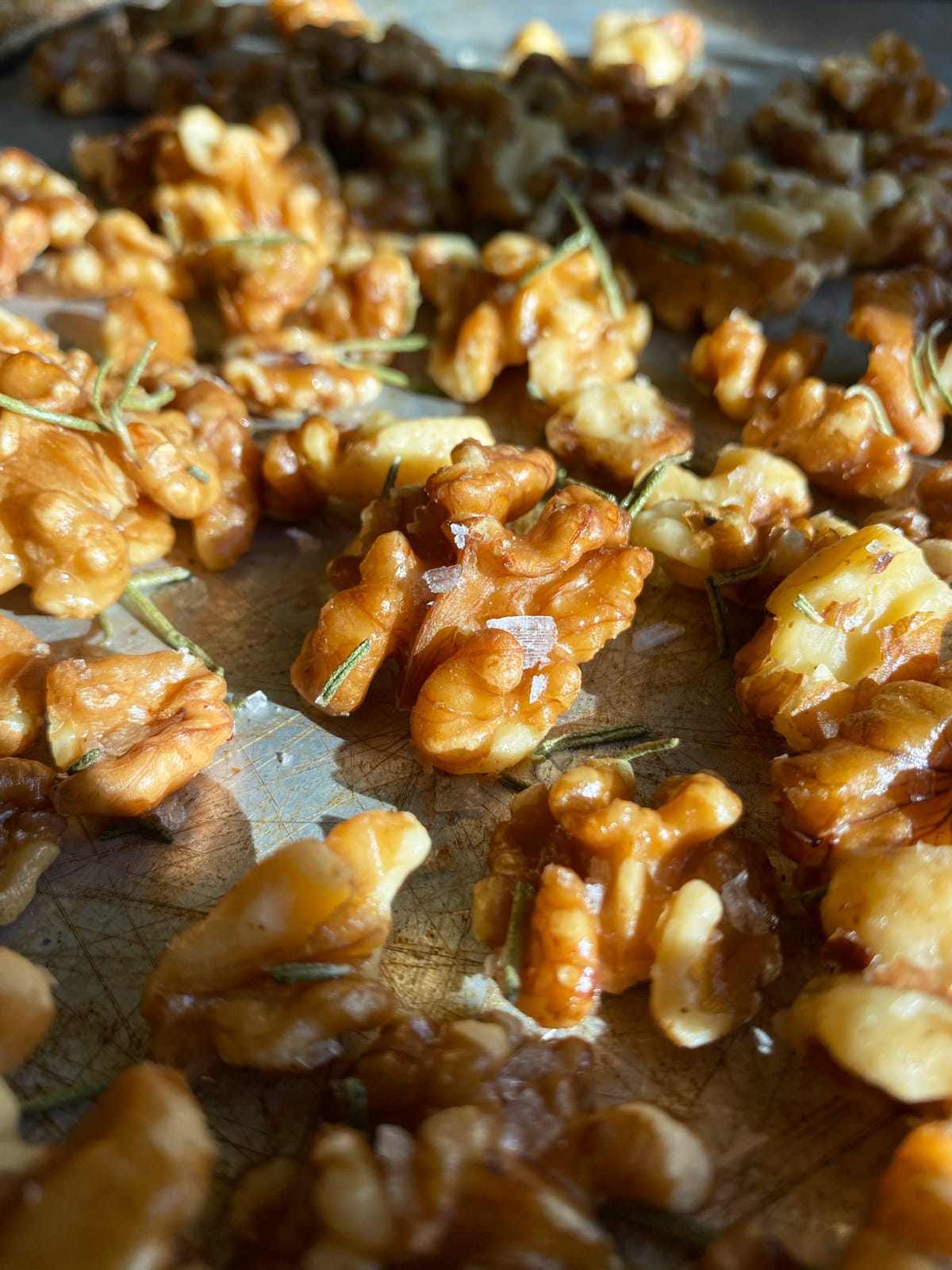 Close up of savory roasted walnuts.