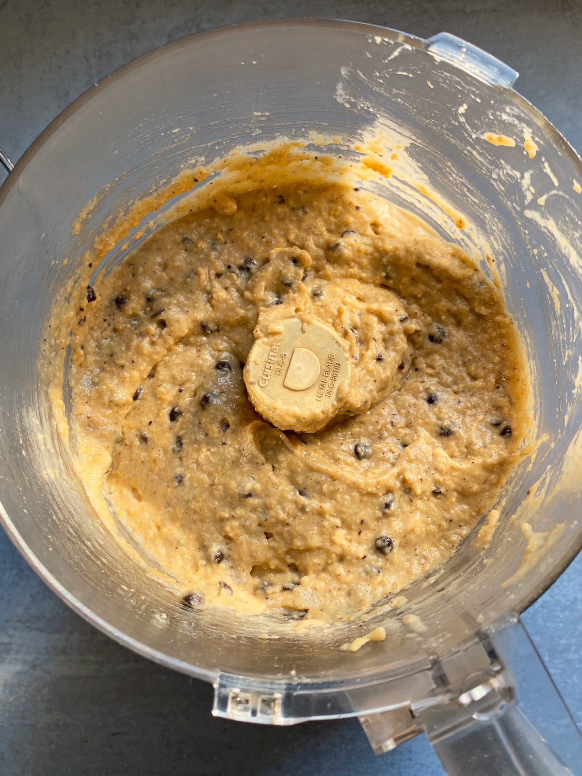 Muffin batter in food processor.