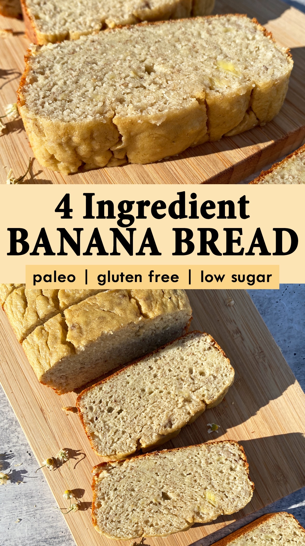 Pinterest image for 4 ingredient banana bread.