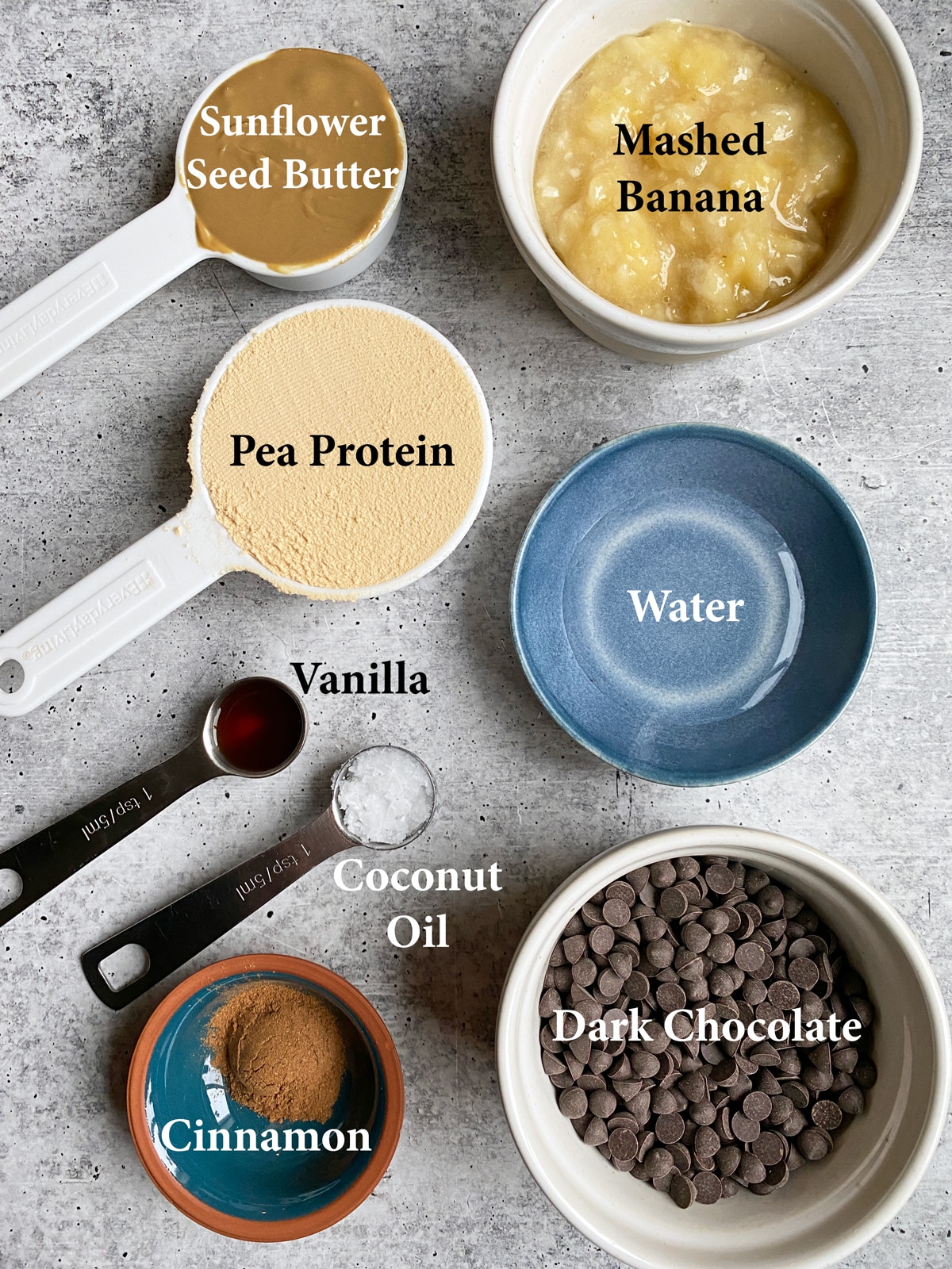 Ingredients needed to make healthy banana protein balls.