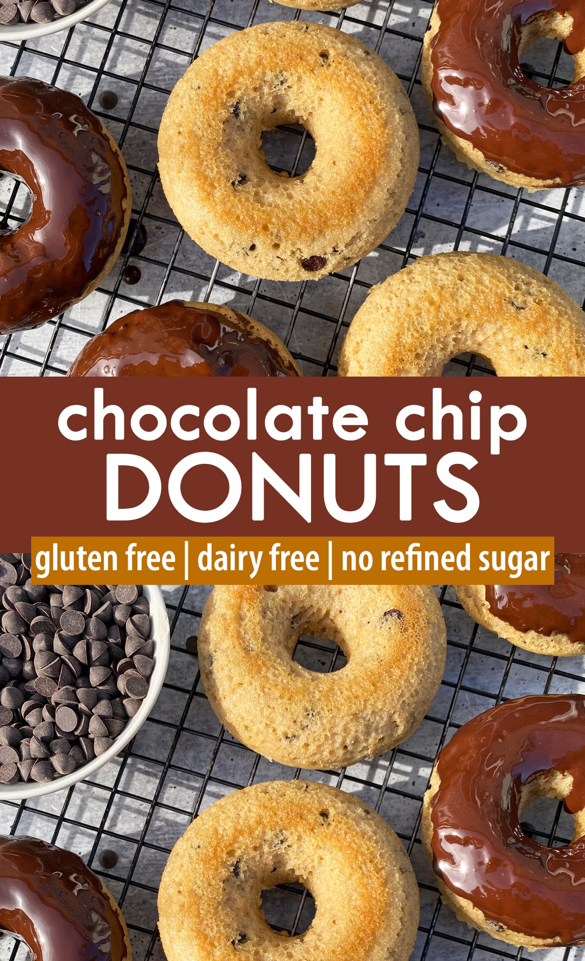 Pinterest image for chocolate chip donuts.