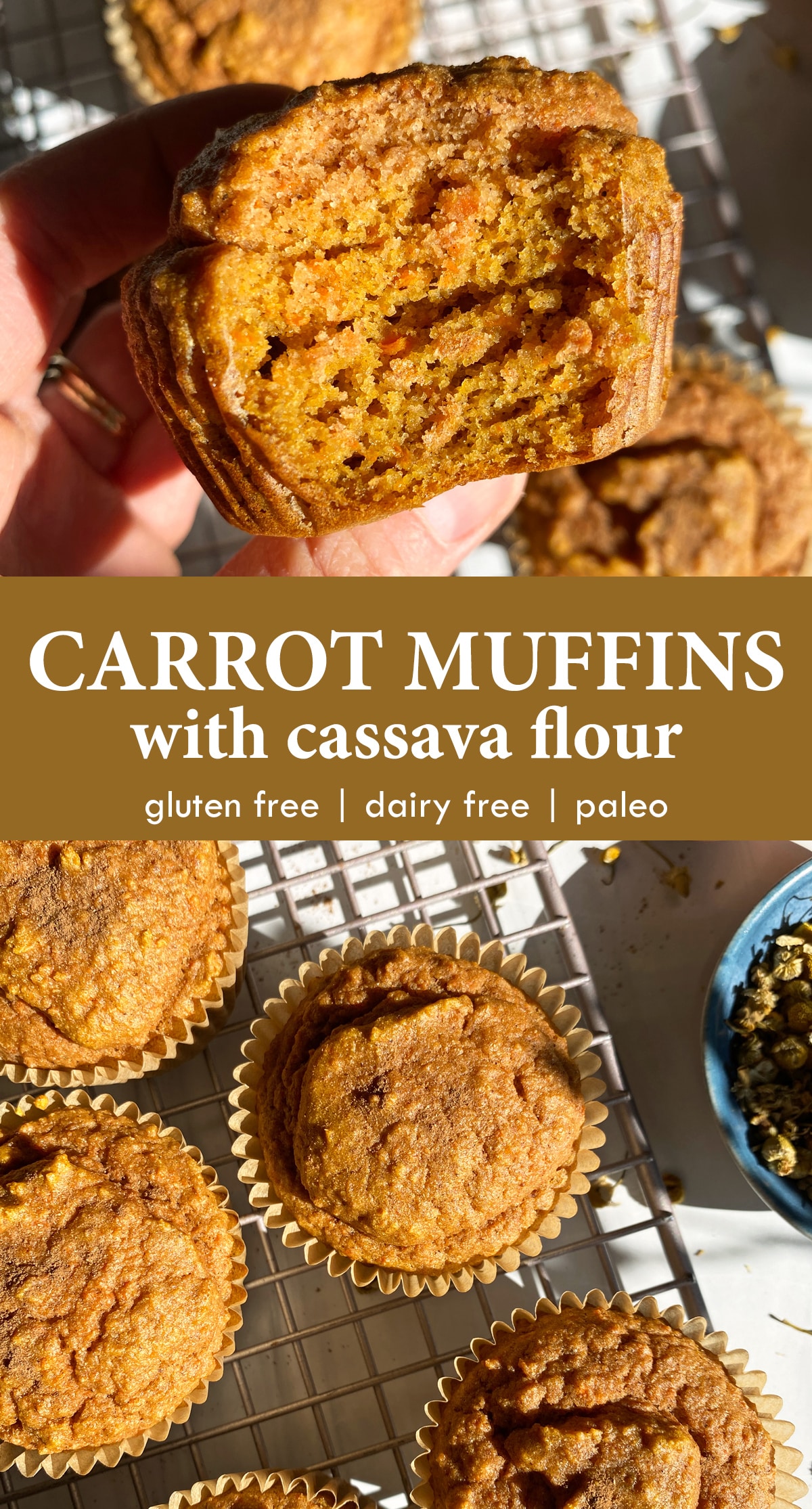 Pinterest image for carrot muffins with cassava flour.