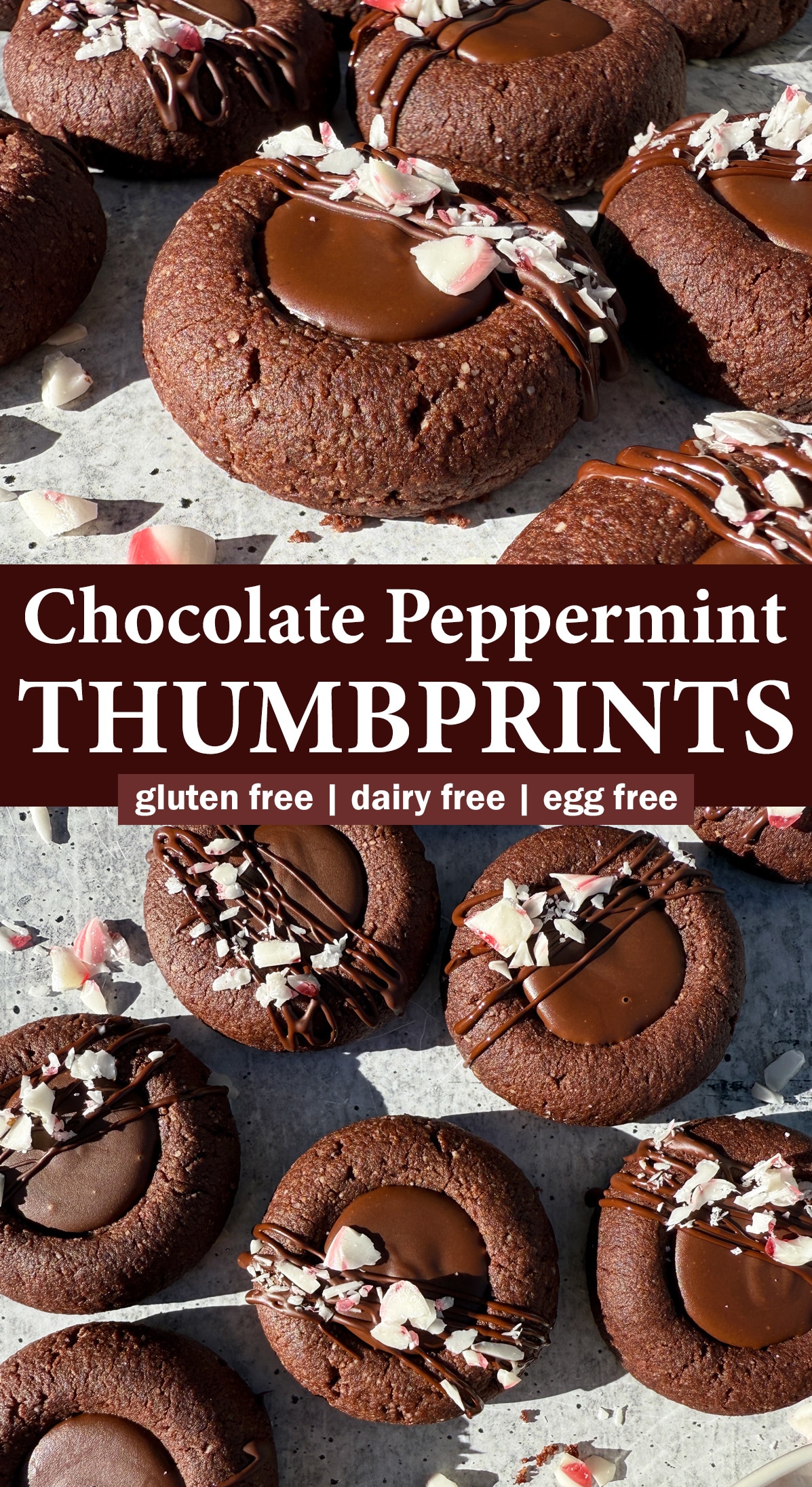 Pinterest image for chocolate peppermint thumbprints.