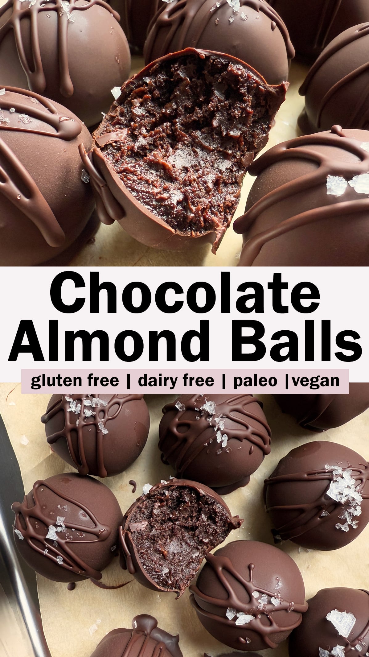 Pinterest image for chocolate almond balls.