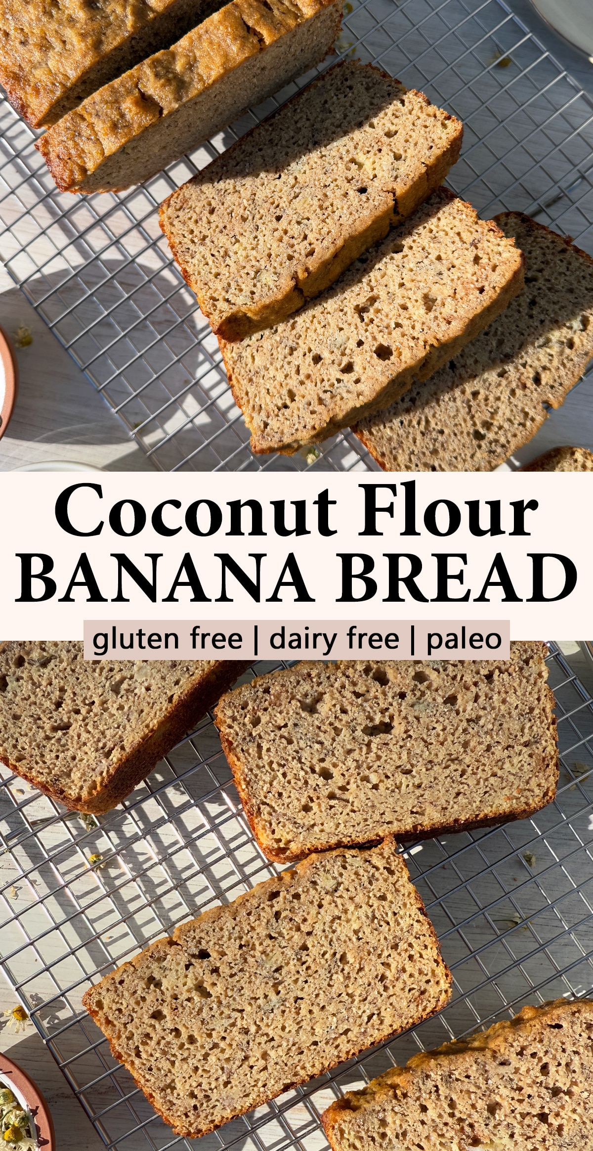 Pinterest image for coconut flour banana bread.