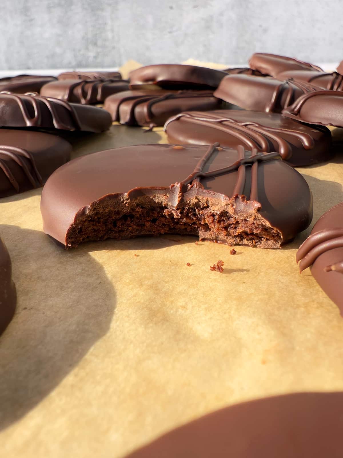 Close up of cookie with a bite out of it.