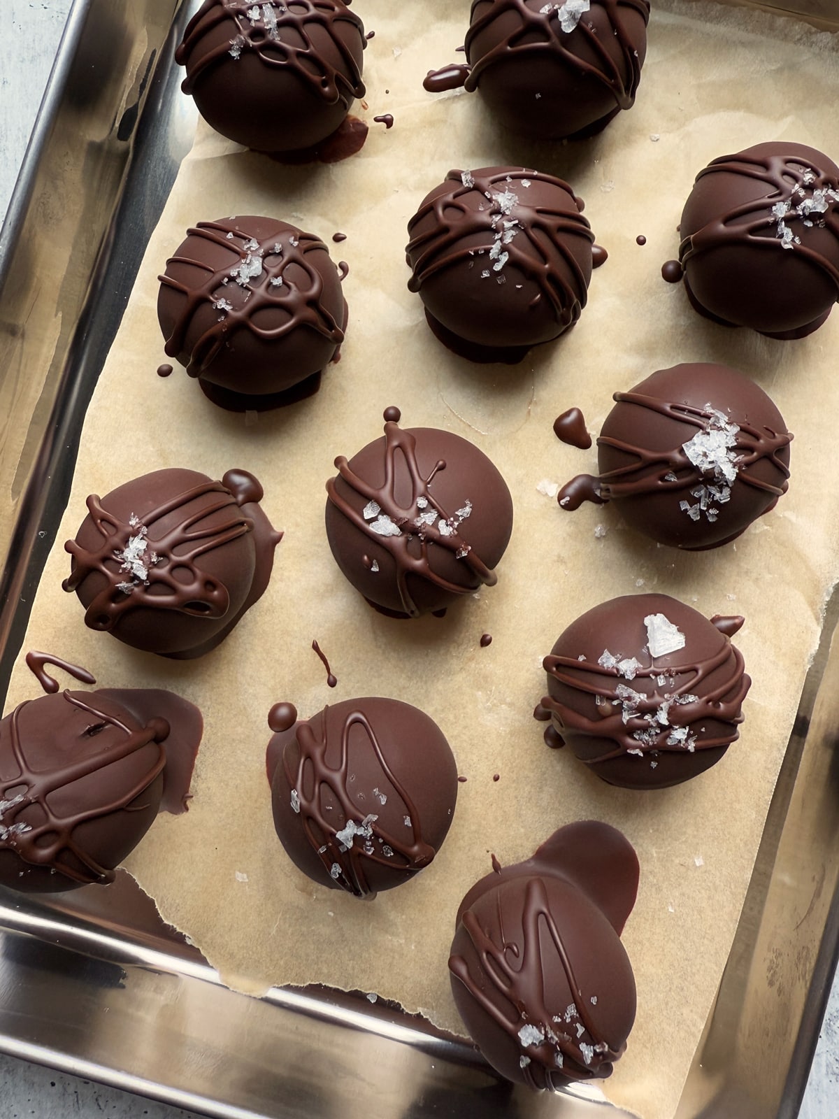 Balls dipped and decorated with flaked salt.