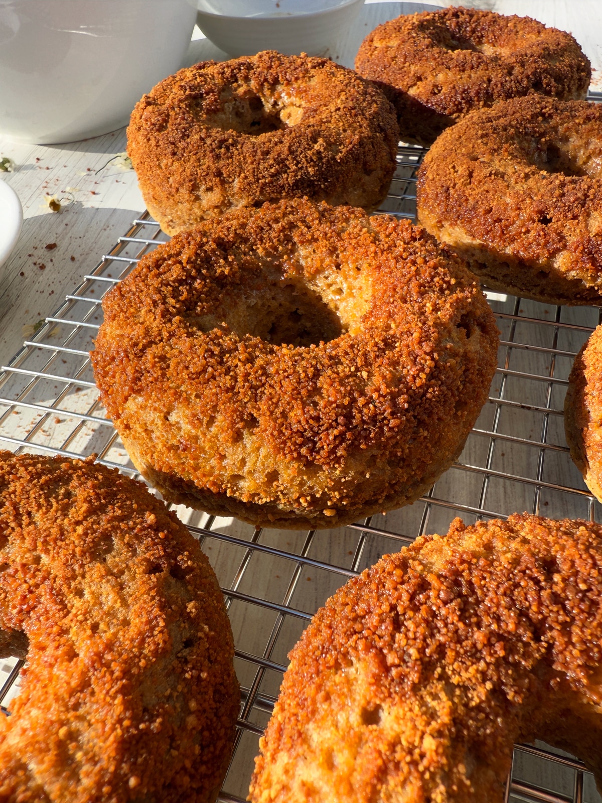 Side view of donuts.