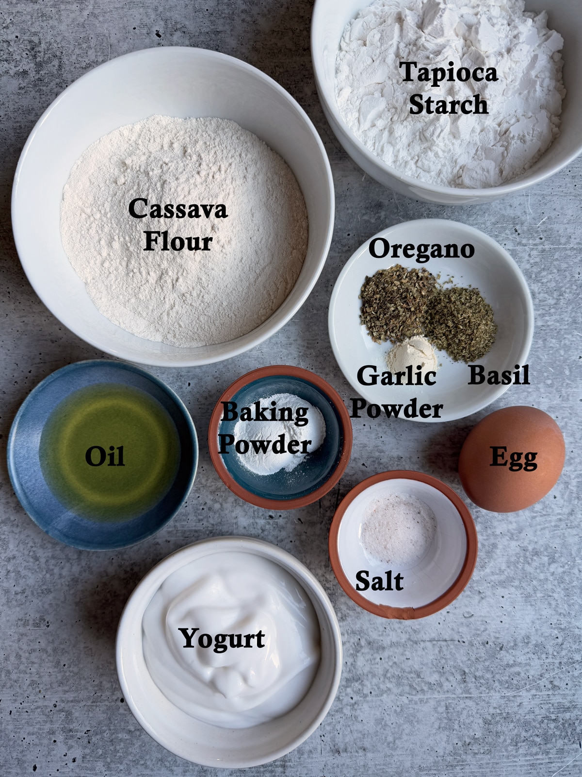 Ingredients in cassava flour pizza crust.