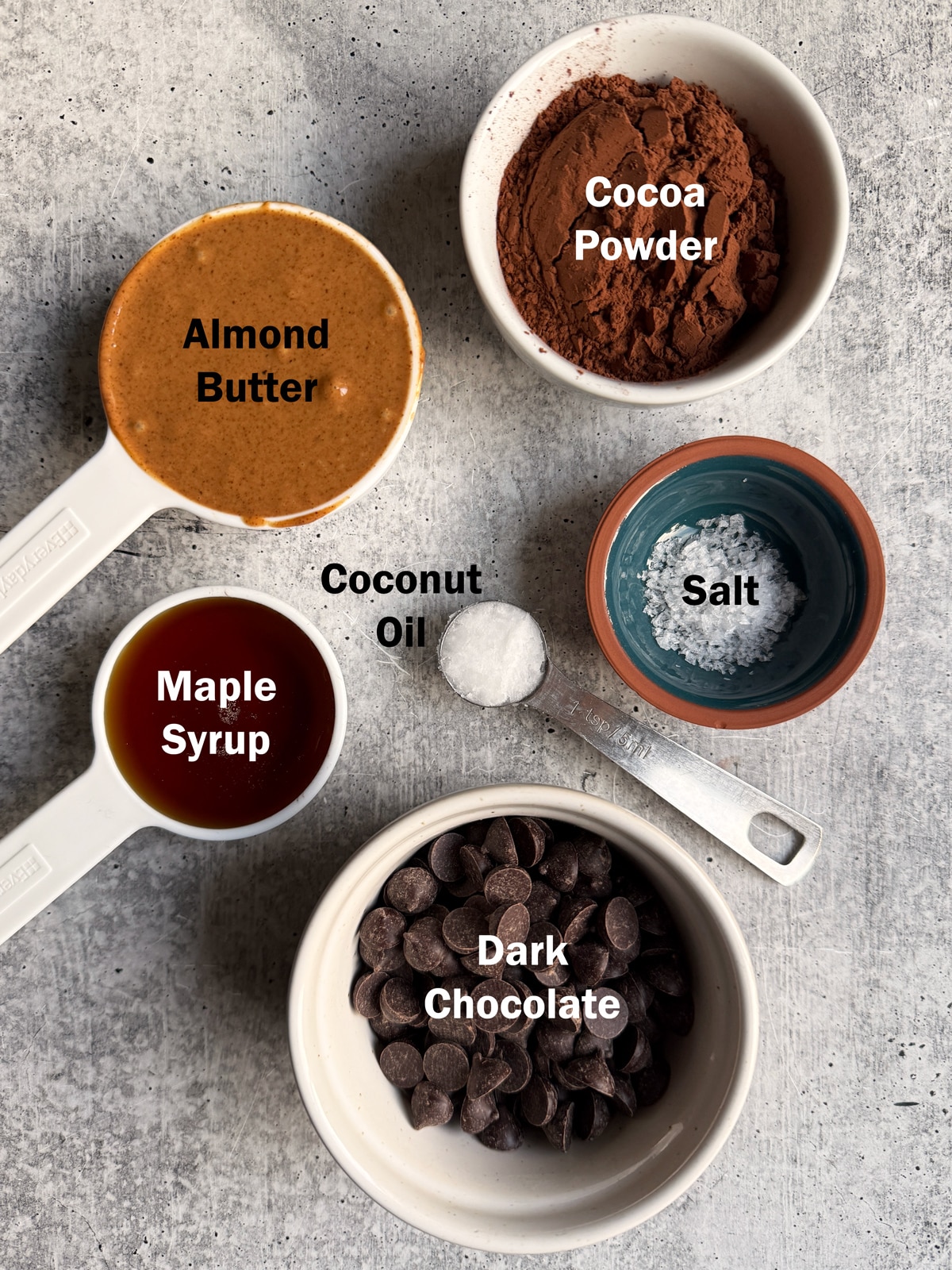 Ingredients needed to make chocolate almond balls.