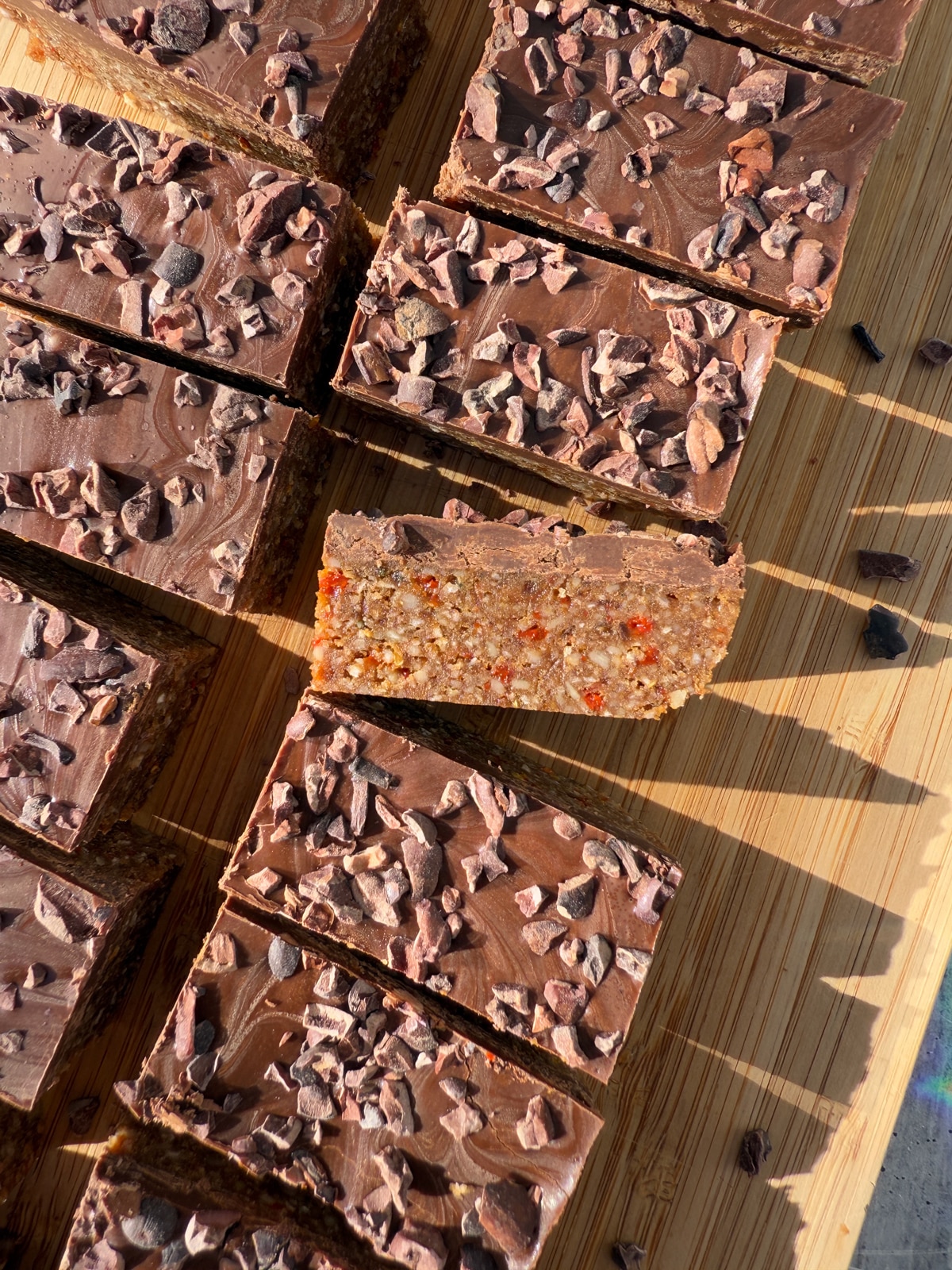 Finished bars that have been chilled and cut.