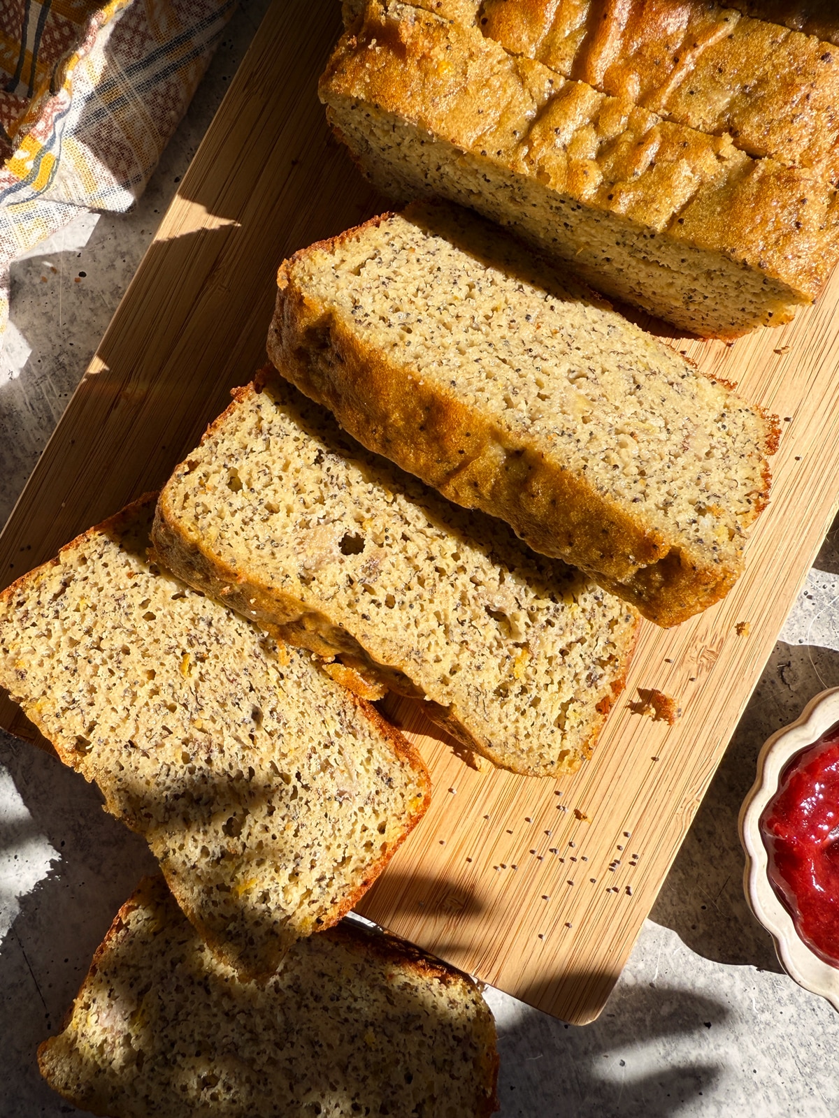 Sliced lemon poppy seed banana bread.