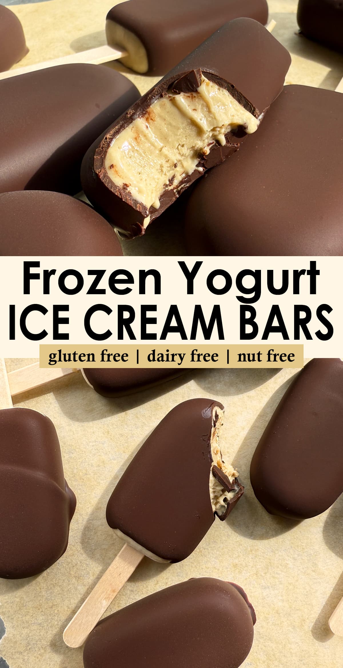 Pinterest image for frozen yogurt ice cream bars.