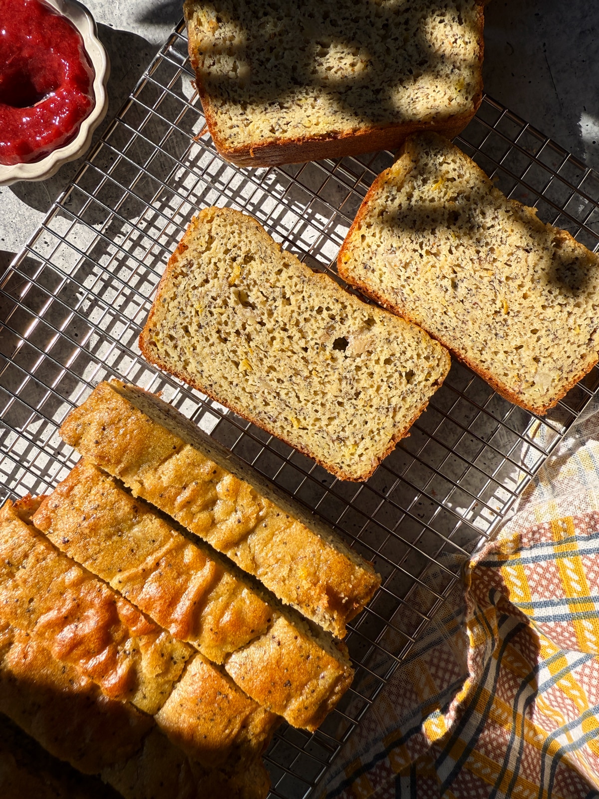 Bread on wire cooling rack.