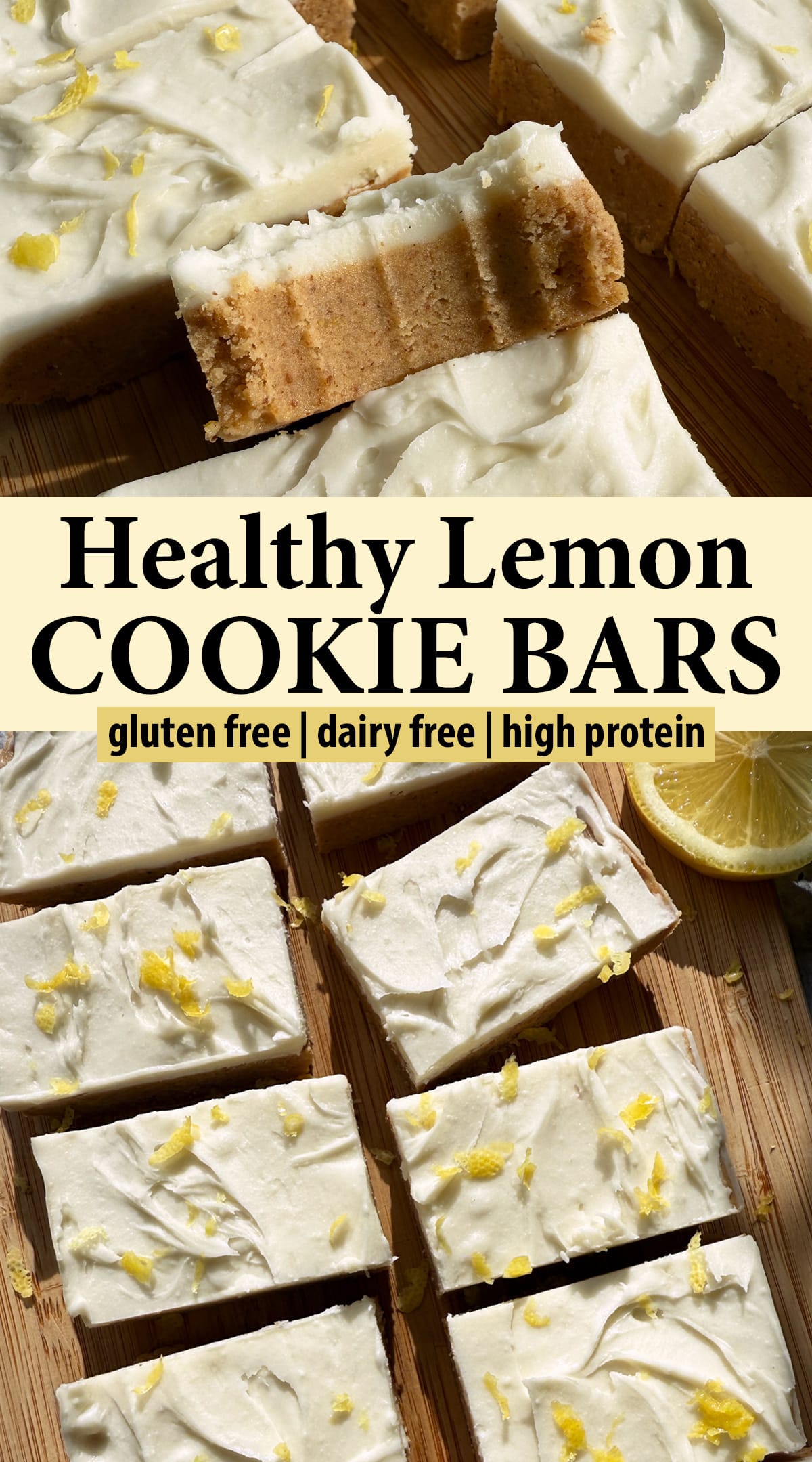 Pinterest image for healthy lemon cookie bars.