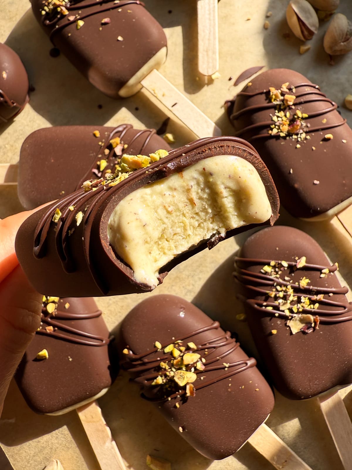Bite of an ice cream bar to show the inside texture.