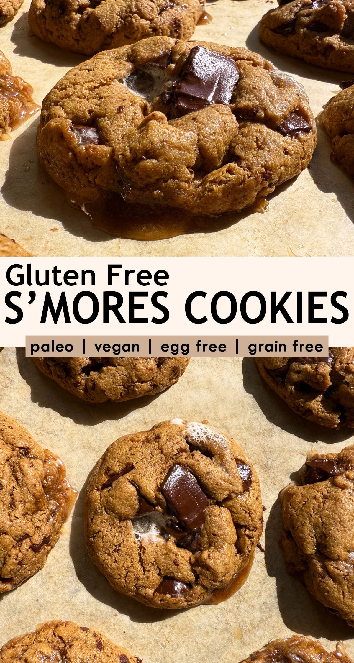 Pinterest image for gluten free s'mores cookies.
