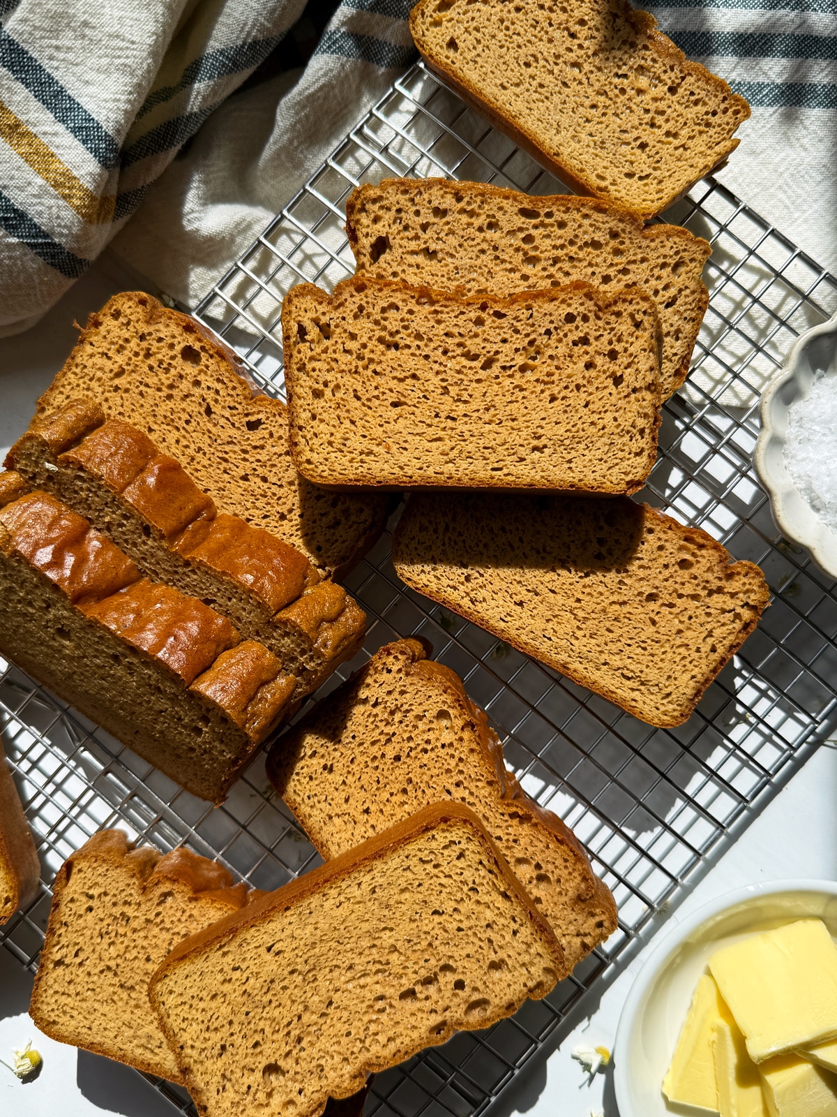 Paleo sweet potato bread on wire cooling rack.