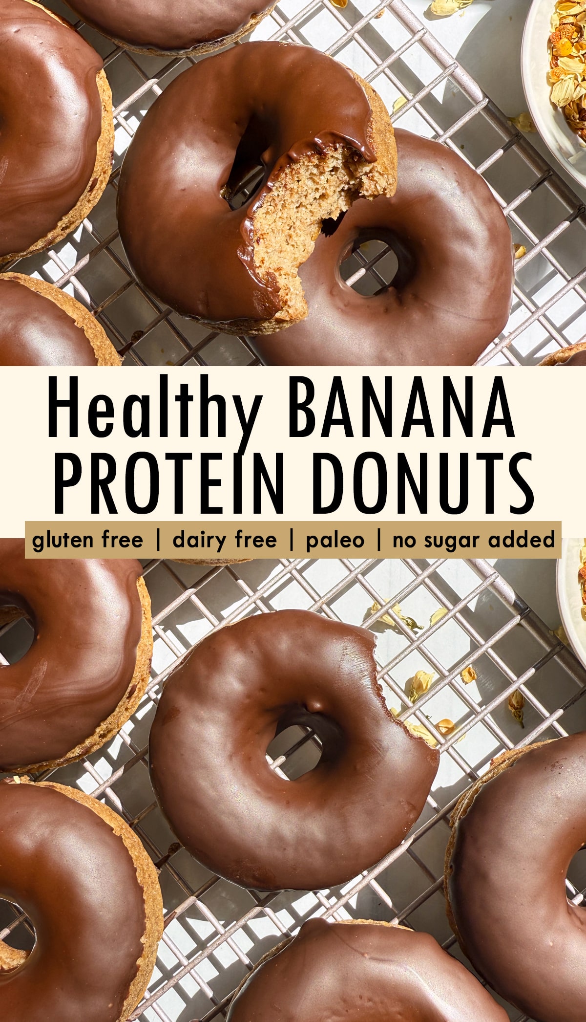 Pinterest image for healthy banana protein donuts.