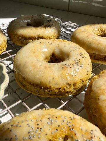 Glazed lemon poppy seed donut.