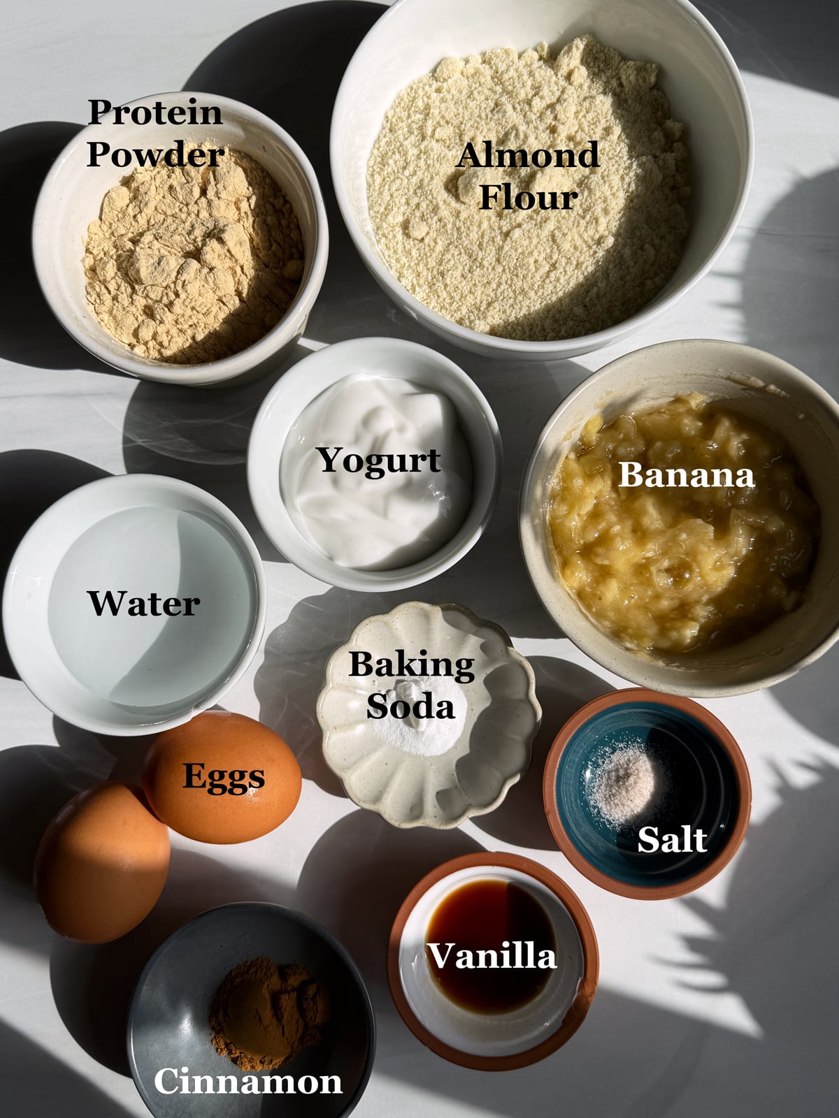 Ingredients needed to make gluten free banana protein donuts.