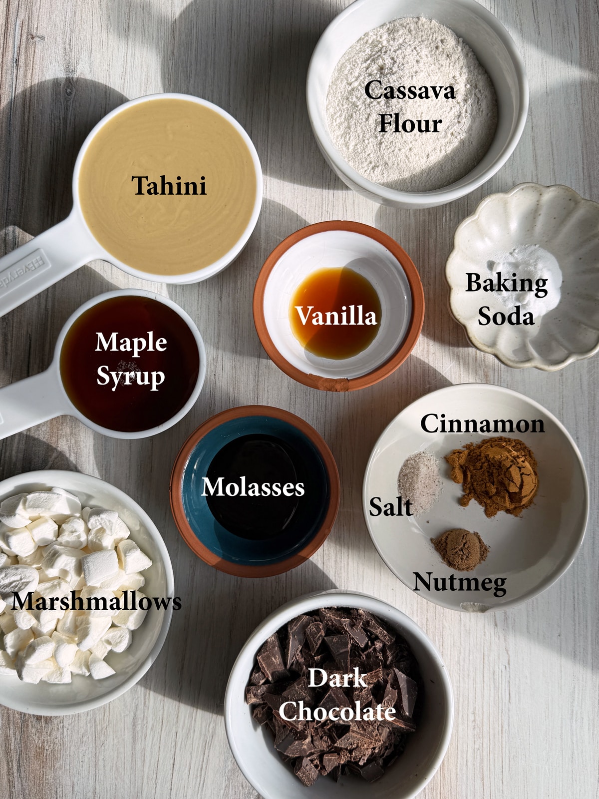 Ingredients needed to make gluten free s'mores cookies.