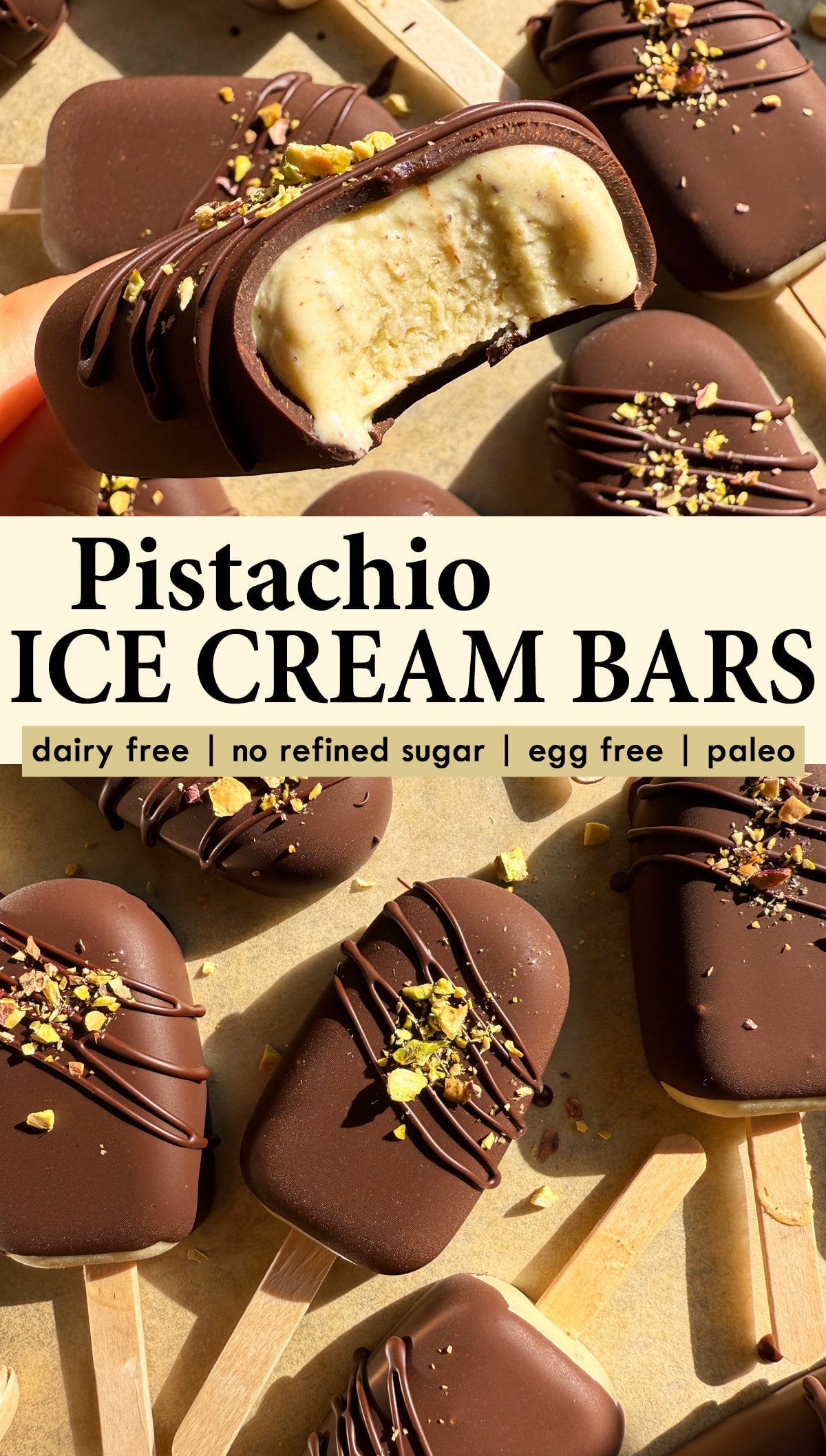 Pinterest image for pistachio ice cream bars.