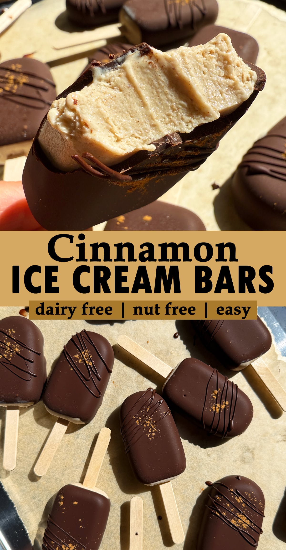 Pinterest image for cinnamon ice cream bars.