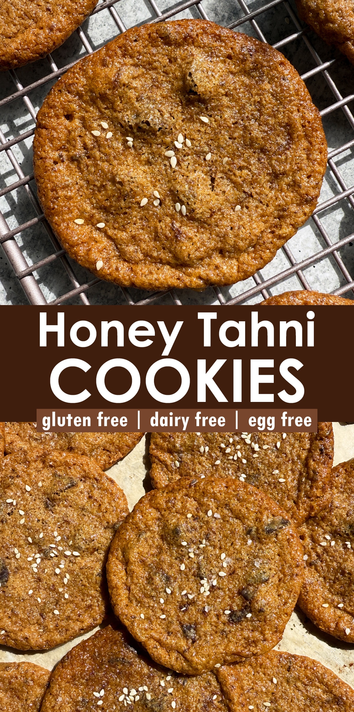 Pinterest image for honey tahini cookies.