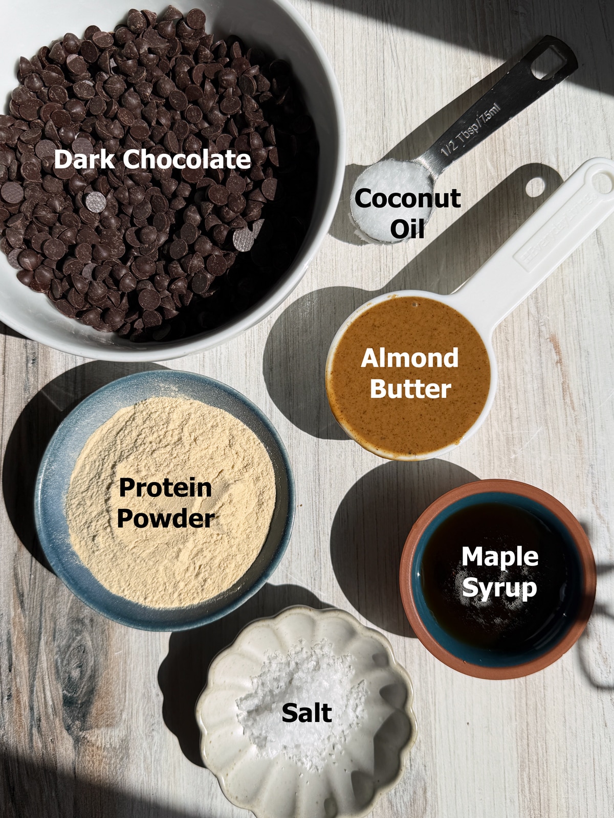 Ingredients in protein almond butter cups.