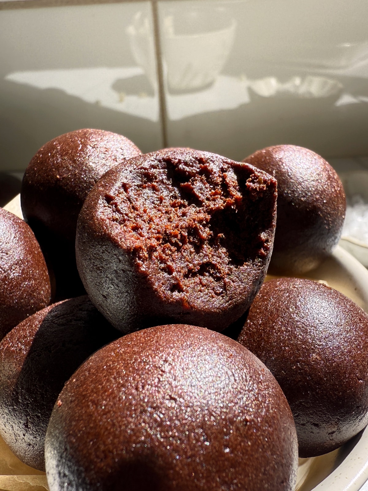 Close up of chocolate coffee energy bites.