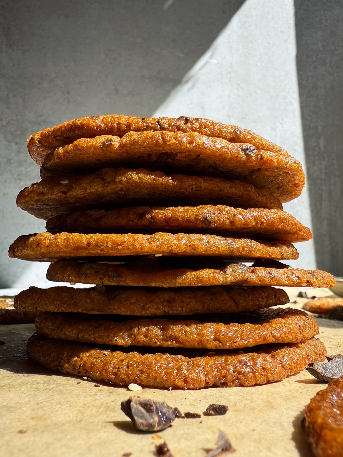 Stack of cookies to show how thin and crispy they are.