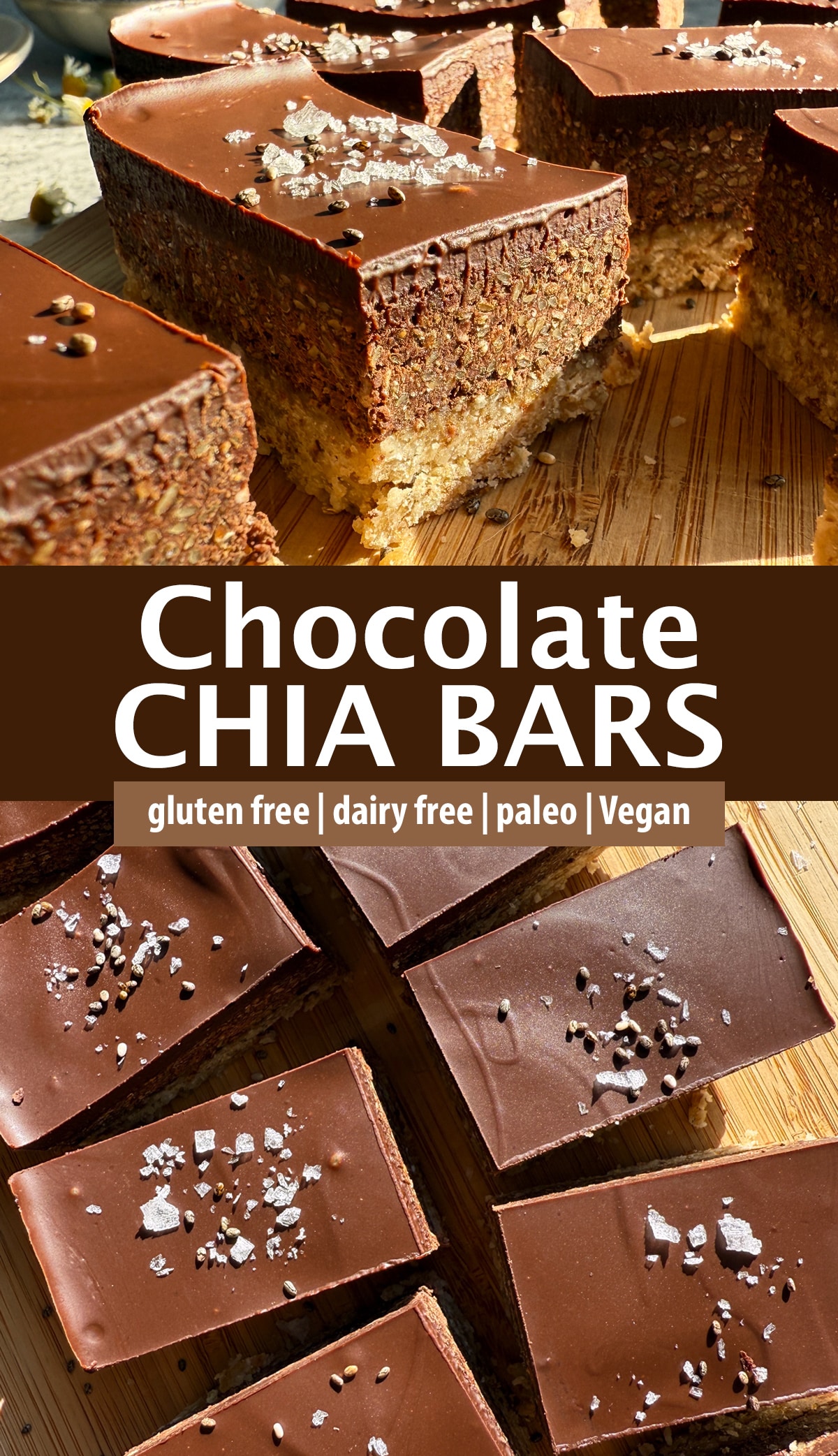 Pinterest image for chocolate chia bars.